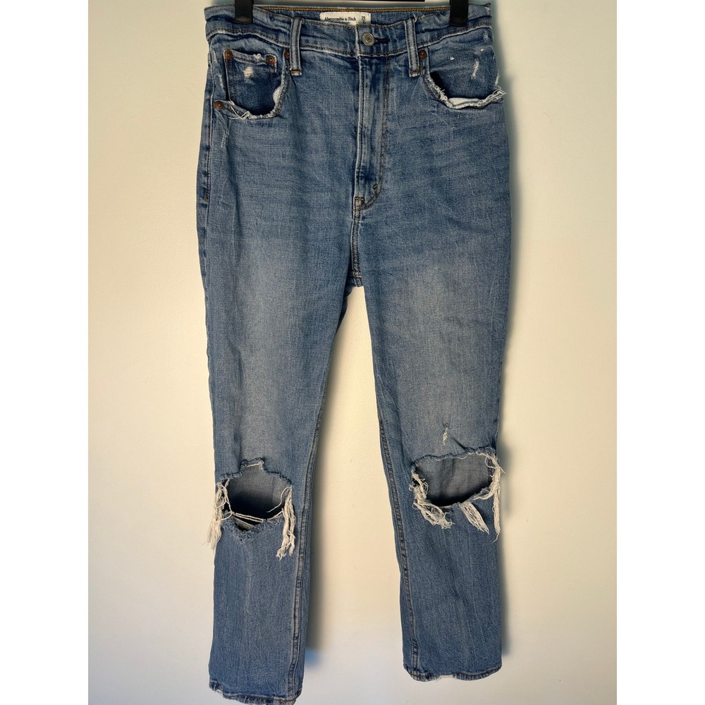Abercrombie 26/2 Curve Love Ankle Straight Distressed Blue Ultra High Rise Jeans